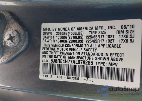 2010 Honda Cr-V Ex-L z USA, uszkodzony, nr VIN 5J6RE4H77AL078285